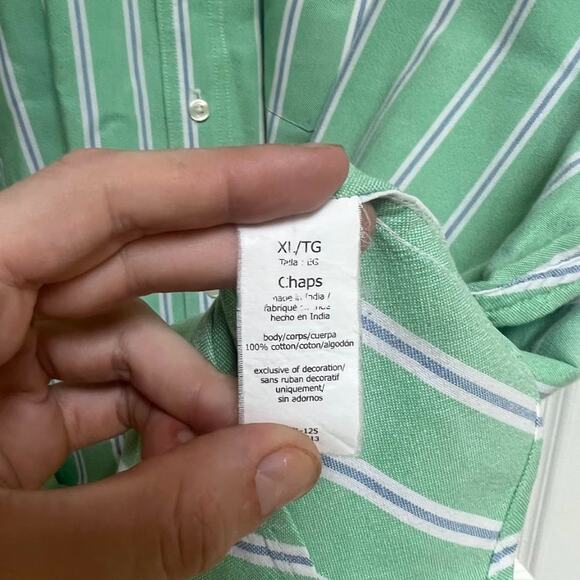 NWOT Chaps 100% Cotton Mint Green & White Striped Button Down - Picture 8 of 9